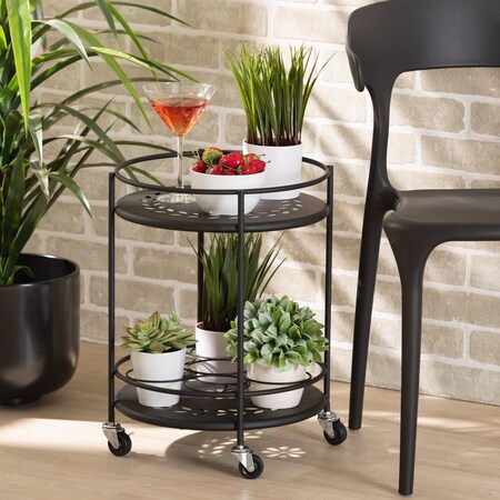 Baxton Studio Dallan Modern Industrial Black Metal 2-Tier Kitchen Cart 193-12118-ZORO